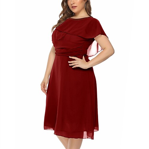 

Women's A Line Dress Knee Length Dress Gray Purple Pink Wine Dark Blue Beige Light Blue Short Sleeve Pure Color Ruched Spring Summer Crew Neck Party Stylish Romantic 2022 S M L / Party Dress