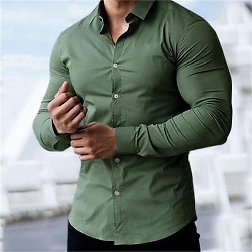 

Herren Hemd Einfarbig Umlegekragen Dunkelgrün Outdoor Strasse Langarm Button-Down Bekleidung Modisch Casual Atmungsaktiv Komfortabel / Sommer / Frühling / Sommer