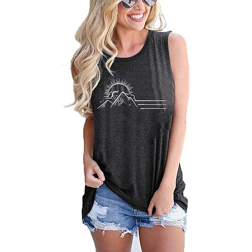 

Women's Tank Top Camis Blue Purple Gray Graphic Print Sleeveless Daily Weekend Streetwear Casual Round Neck Regular S