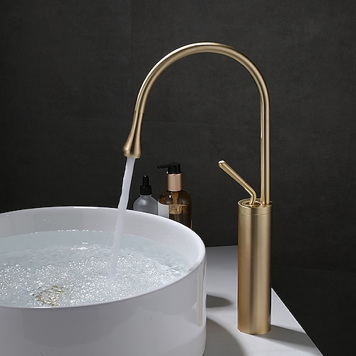 

Bathroom Sink Faucet,Single Handle One Hole Brushed Gold Standard Spout / Tall / High Arc Centerset Minimalist / Modern Contemporary Kitchen Taps