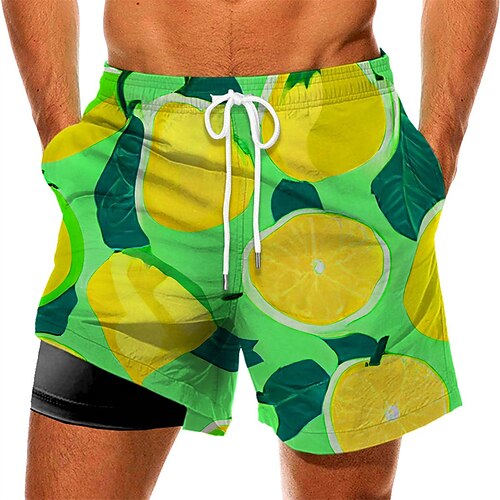 

Men's Swim Trunks Swim Shorts Quick Dry Board Shorts Bathing Suit with Pockets Compression Liner Drawstring Swimming Surfing Beach Water Sports Fruit Summer