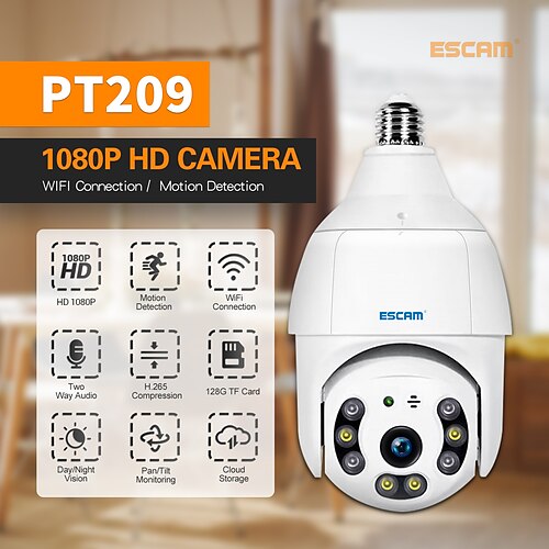 

ESCAM PT209 IP Camera 1080P Bulb WIFI Motion Detection Night Vision Indoor Support