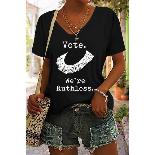 

Women's T shirt Tee Graphic Patterned Vote Ruthless Pro Roe 1973 Casual Daily T shirt Tee Short Sleeve Patchwork V Neck Basic Essential Green White Black S