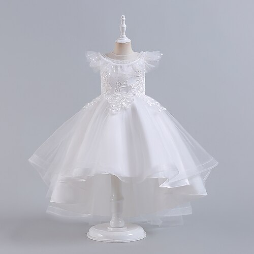 

Kids Little Girls' Dress Solid Colored Flower A Line Dress Party Special Occasion Embroidered White Champagne Midi Short Sleeve Princess Cute Dresses Spring Summer Slim 3-12 Years