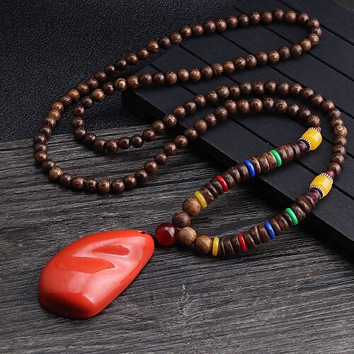 

1pc Pendant Necklace Necklace For Men's Women's Street Gift Daily Resin Wood Alloy Retro Buddha / Long Necklace