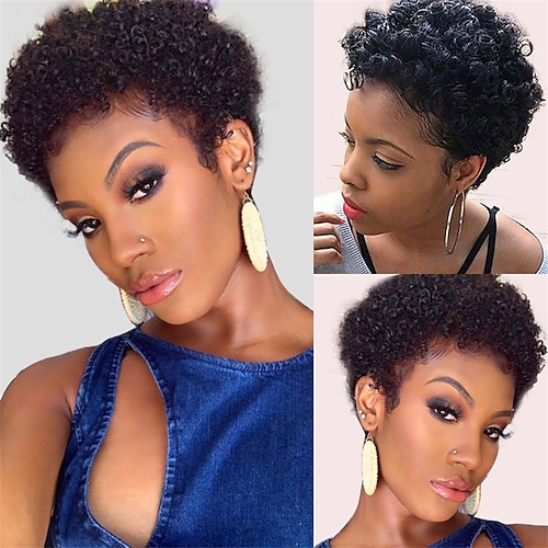 

Cheap Afro Human Hair Kinky Curly Wigs For Black Women Short Bob Natural Fluffy Wig Brazilian Human Hair Sale Glueless Pixie Cut