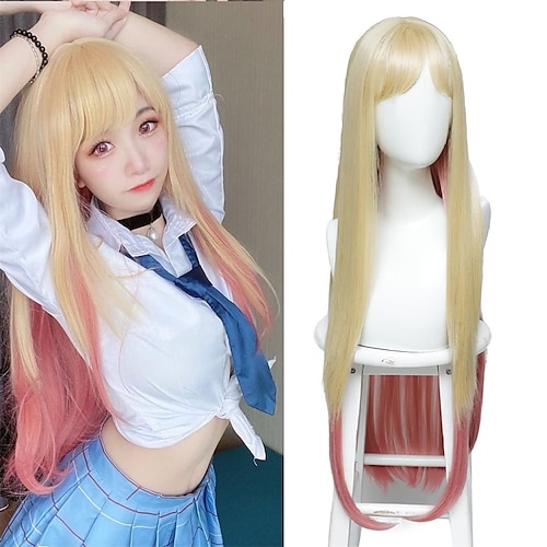 

Long Blonde Pink Wig Anime Marin Kitagawa Cosplay Wigs Synthetic Straight Hair Wig With Bangs for Halloween Costume Party