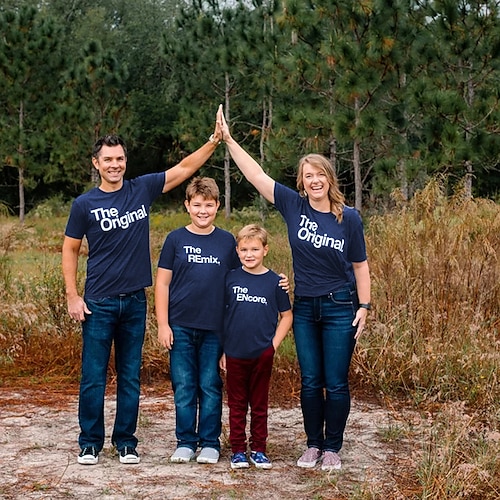 

Familienblick T-Shirt Oberteile Buchstabe Täglich Bedruckt Grün Blau Kurzarm Täglich Passende Outfits / Frühling / Sommer / Casual