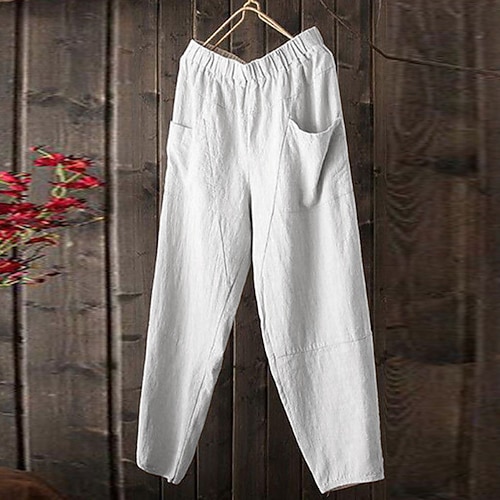 

Women's Chinos Pants Trousers Blue Apricot White Mid Waist Chino Casual Pocket Full Length Outdoor Solid Color M L XL XXL