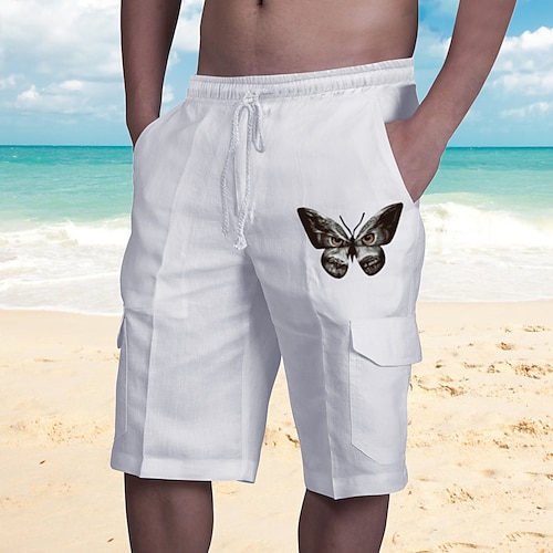 

Homens Shorts de verão Shorts de praia Com Cordão Cintura elástica Borboleta Estampas Abstratas Conforto Respirável Curto Esportes Diário Misto de Algodão à moda Casual / esportivo Preto Branco