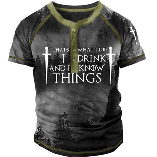 

Men's Henley Shirt T shirt Tee 3D Print Graphic Patterned Letter Henley Street Casual Button-Down Print Short Sleeve Tops Designer Basic Classic Comfortable Dark Gray / Summer