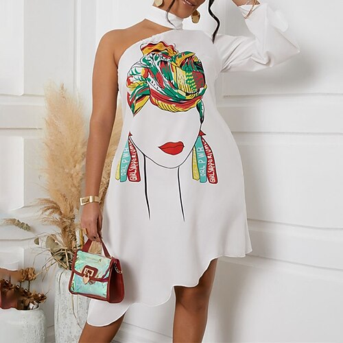 

Women's Plus Size Casual Dress Print Crew Neck Print Long Sleeve Fall Winter Casual Preppy Knee Length Dress Causal Daily Dress