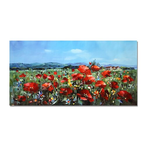 

Oil Painting Handmade Hand Painted Wall Art Abstract Red Flowers Canvas Painting Home Decoration Decor Stretched Frame Ready to Hang