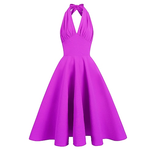 

Women's 1950s Audrey Hepburn Halter Swing Dress 100% Cotton Flare Dress Retro Vintage Dailywear Tea Party Casual Daily Sleeveless Fit & Flare Dress Christmas