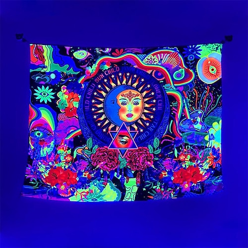 

manufacturers sell moon sun hanging cloth party bar fluorescent tapestry psychedelic mushroom starry background luminous tapestry