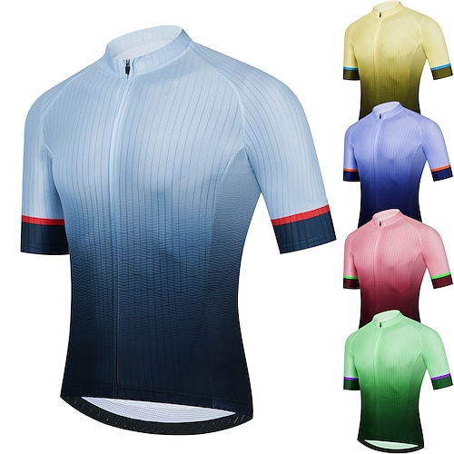 

21Grams Men's Cycling Jersey Short Sleeve Bike Jersey Top with 3 Rear Pockets Mountain Bike MTB Road Bike Cycling Breathable Quick Dry Soft Reflective Strips Green Yellow Dark Navy Gradient Polyester