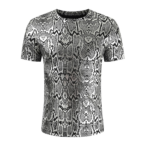 

Men's T shirt Tee Snakeskin Round Neck Silver Gold Street Casual Short Sleeve Clothing Apparel Fashion Casual Comfortable Beach / Summer / Summer