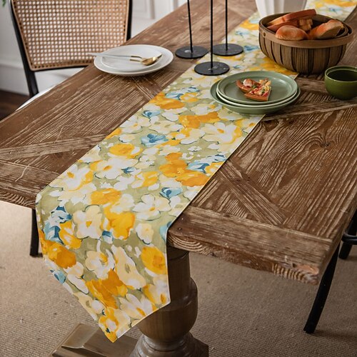 

Farmhouse Table Runner Vintage Table Runner Cotton Linen Table Decorations for Dining Party Holiday