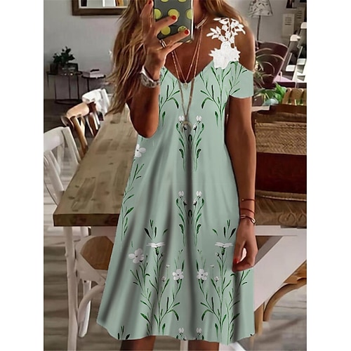 

Mujer Vestido informal Vestido de una línea Vestido Midi Blanco Verde Trébol Manga Corta Floral Encaje Primavera Verano Escote en Pico Vacaciones 2023 S M L XL XXL 3XL