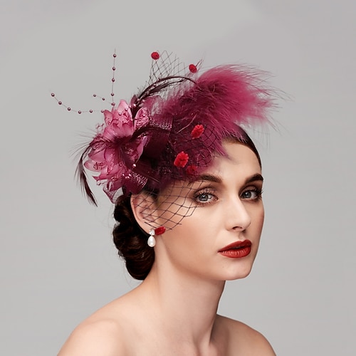 Feather / Net Fascinators / Headwear with Floral 1PC Fall Wedding / Special Occasion / Ladies Day Headpiece