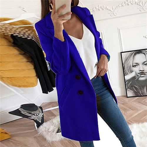 

Women's Coat Street Daily Going out Fall Winter Long Coat Regular Fit Thermal Warm Streetwear Casual Jacket Long Sleeve Solid Color Pocket Black Gray Pink