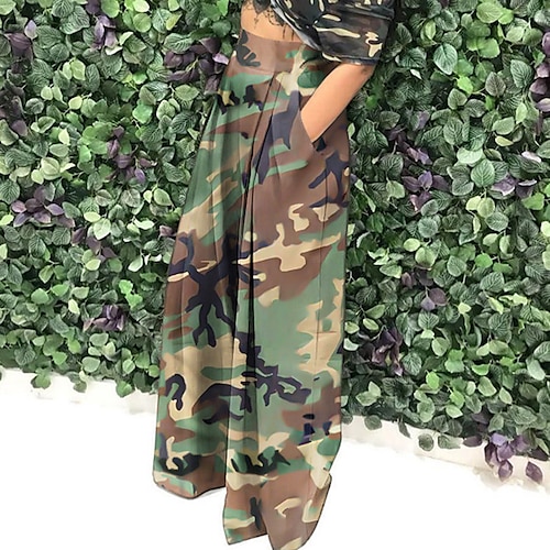 

Dame Fræk kinesisk Bukser Poset Grøn Medium Talje Mode Afslappet Weekend Sidelommer Mikroelastisk Fuld længde Komfort Camouflage S M L XL XXL