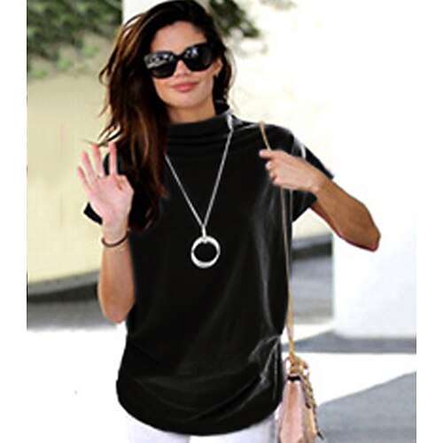 

Women's T shirt Tee Green Blue Wine Plain Short Sleeve Casual Weekend Basic High Neck Regular S