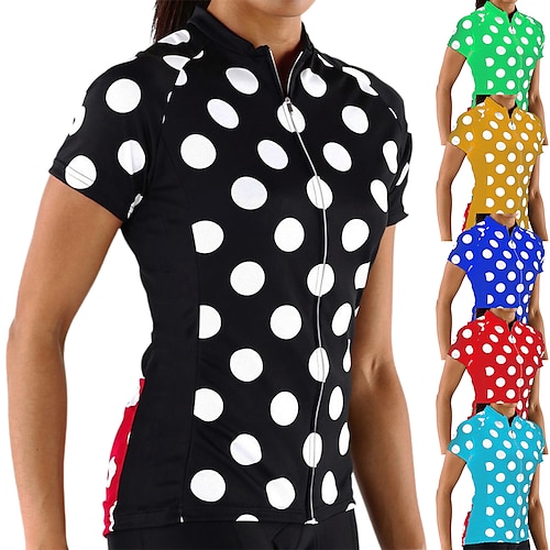 

21Grams Women's Cycling Jersey Short Sleeve Bike Top with 3 Rear Pockets Mountain Bike MTB Road Bike Cycling Breathable Quick Dry Moisture Wicking Reflective Strips Black Green Yellow Polka Dot