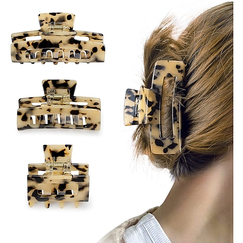 

3PCS Tortoise Shell Hair Claw Clamps Leopard Print Hair Clip Claw Acetic Acid Hair Clamps Strong Hold Hair Claw Barrettes Hair Accessories for Women and Girls (Pack of 3)