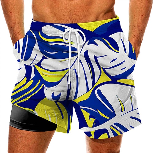 

Men's Swim Trunks Swim Shorts Quick Dry Board Shorts Bathing Suit with Pockets Compression Liner Drawstring Swimming Surfing Beach Water Sports Floral Summer