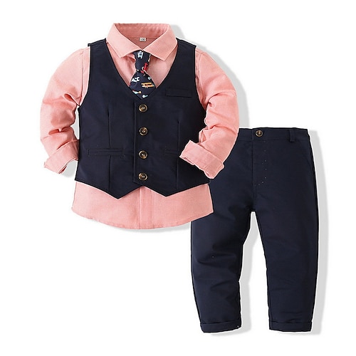 

4 Stück kinderkleidung Jungen Anzug Blazer Kleidungsset Outfit Feste Farbe Langarm Baumwolle Set Party Cool Sanft Frühling Sommer 1-5 Jahre Blau Rosa