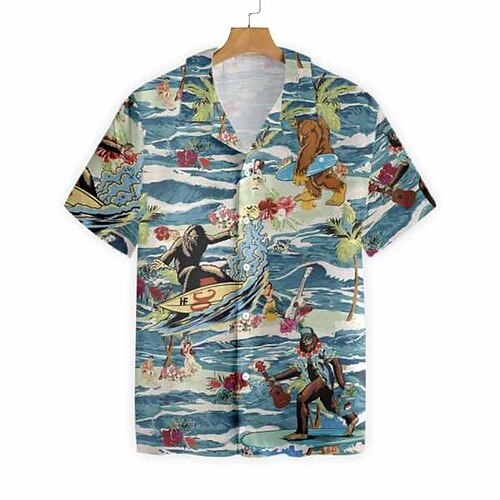 

Men's Shirt 3D Print Sea Turndown Street Daily 3D Button-Down Short Sleeve Tops Casual Fashion Breathable Comfortable Dusty Blue
