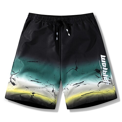 

Men's Casual Hawaiian Chinos Shorts Pocket Elastic Drawstring Design Print Knee Length Pants Casual Beach Micro-elastic Graphic Prints Letter Breathable Quick Dry Mid Waist Yellow Sky Blue M L XL XXL