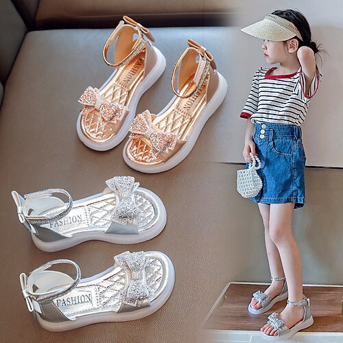 

Girls' Sandals Flats Flower Girl Shoes Leather Portable Princess Shoes Big Kids(7years ) Little Kids(4-7ys) Daily Outdoor Butterfly Gold Silver Summer