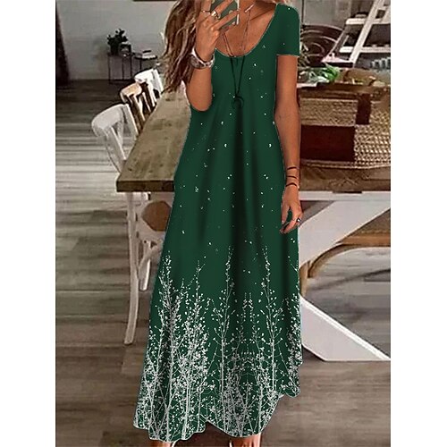 

Mulheres Vestido casual Vestido de turno Vestido Longo Vestido Maxi Vinho Verde Manga Curta Imprimir Bolsos Primavera Verão Decote V Férias 2023 S M L XL XXL 3XL