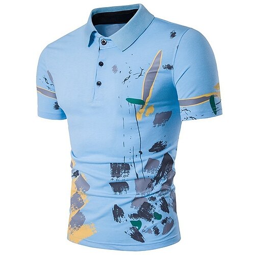 

Men's Collar Polo Shirt Golf Shirt Graphic Turndown Light Blue Street Casual Short Sleeve Button-Down Clothing Apparel Basic Designer Slim Fit Big and Tall / Beach