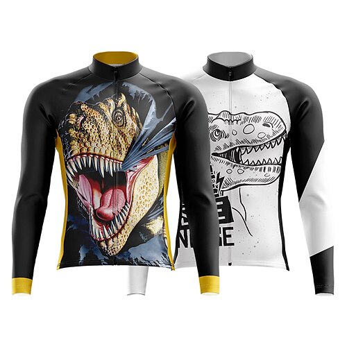 

Men's Cycling Jersey Long Sleeve Bike Top with 3 Rear Pockets Mountain Bike MTB Road Bike Cycling Breathable Quick Dry Moisture Wicking Soft White Black Dinosaur Polyester Spandex Sports Clothing
