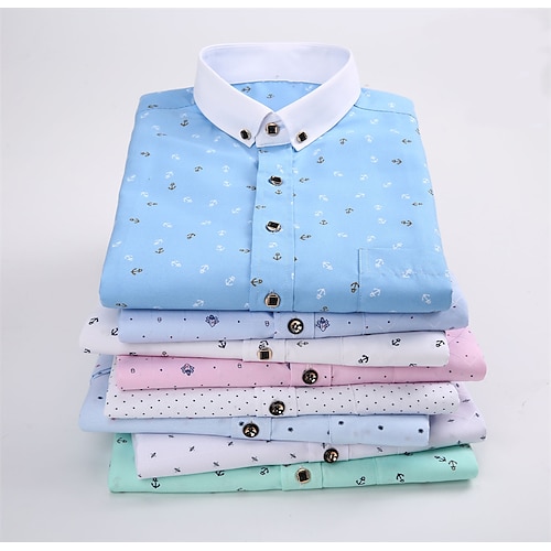 

Men's Dress Shirt Graphic Prints Turndown Light Pink Blue Dusty Blue Light Blue White Print Street Daily Long Sleeve Button-Down Clothing Apparel Fashion Casual Breathable Comfortable / Beach