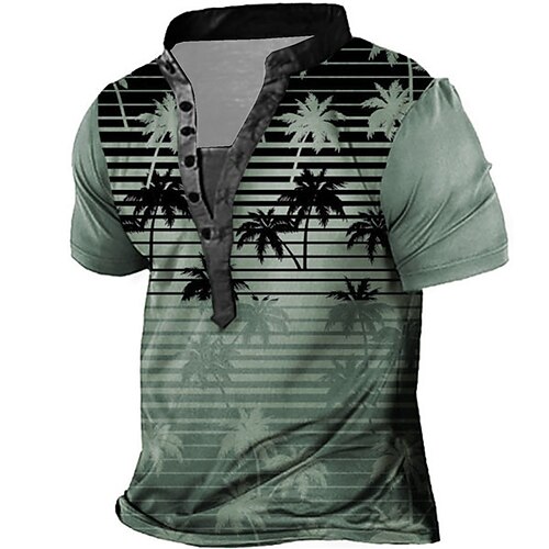 

Men's Henley Shirt Tee T shirt Tee 3D Print Graphic Patterned Coconut Tree Plus Size Stand Collar Daily Sports Button-Down Print Short Sleeve Tops Designer Basic Casual Big and Tall Green Blue Brown