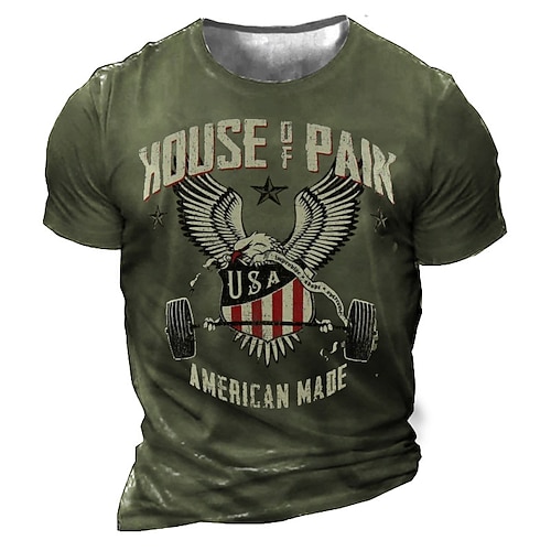 

Men's Unisex T shirt Tee Letter Graphic Prints Eagle Crew Neck Army Green Navy Blue Black 3D Print Outdoor Street Short Sleeve Print Clothing Apparel Vintage Sports Designer Casual / Summer / Summer