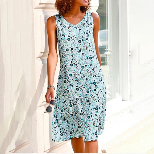 

Mujer Vestido informal Vestido Midi Azul claro Sin Mangas Floral Estampado Primavera Verano Cuello Barco Casual Fin de semana Holgado 2023 S M L XL XXL