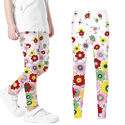 

Kids Girls' Pants Floral Active Outdoor 3-12 Years Spring White