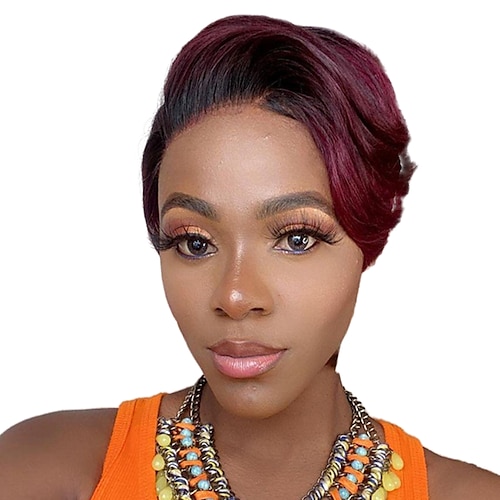 

13X4X1Lace Front Human Hair Wigs 1B/BUG Ombre Brazilian Short Pixie Cut Human Hair Wigs For Women Short Bob Wigs Cheap Remy Black Wigs