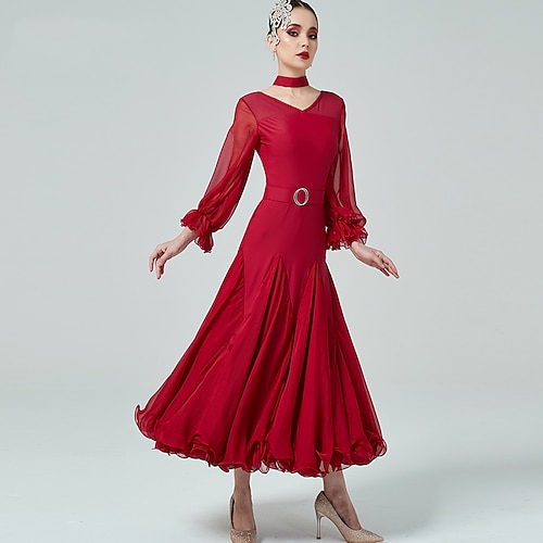 

New Sexy Ballroom Dance Practice Dress National Standard Waltz Dancing Clothes For Women Modern Dance Costumes Long Sleeve