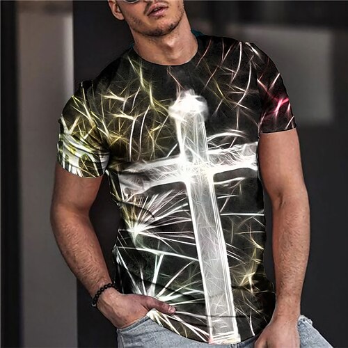 

Men's Unisex T shirt Tee 3D Print Graphic Prints Cross Crew Neck Street Daily Print Short Sleeve Tops Designer Casual Big and Tall Sports Yellow / Summer