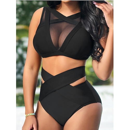 

Mulheres Roupa de Banho Biquíni 2 partes Normal roupa de banho Cintura alta Côr Sólida Preto Acolchoado Fatos de banho Esportivo Férias Sensual / novo