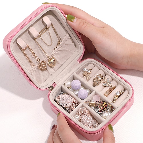 

Mini Travel Jewelry Case Small Jewelry Box Portable Jewelry Travel Ogranizer Display Jewelry Storage Case for Rings Earring Necklace Bracelet Gift for Women Girls