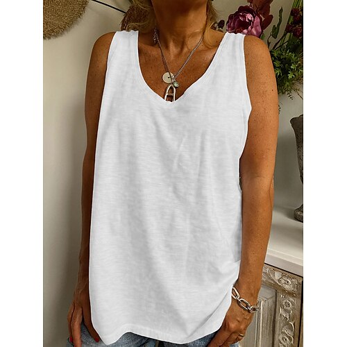 

Women's Tank Top Green Blue Gray Plain Sleeveless Casual Daily Casual U Neck Long S