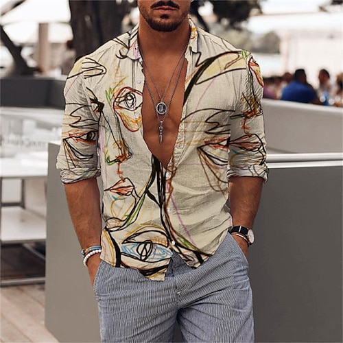 

Homens Camisa Social Camisa havaiana Camisa Gráfica Camiseta Aloha Olhos Aberto para a Lateral Verde Azul Roxo Cáqui Estampado Rua Casual Manga Longa Botão para baixo Roupa Moda Designer Havaiana