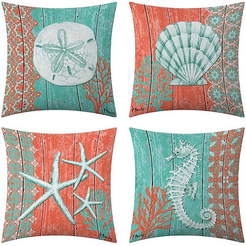 

Beach Ocean Double Side Cushion Cover 4PC Soft Decorative Square Throw Pillow Cover Cushion Case Pillowcase for Bedroom Livingroom Superior Quality Machine Washable Indoor Cushion for Sofa Couch Bed Chair